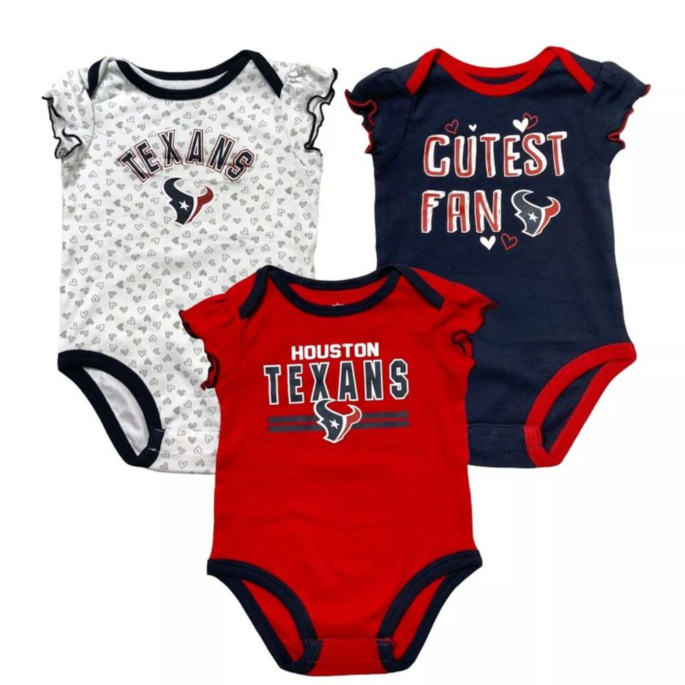NFL Houston Texans Baby Girls One-Piece Bodysuit 3pk Set, 12M